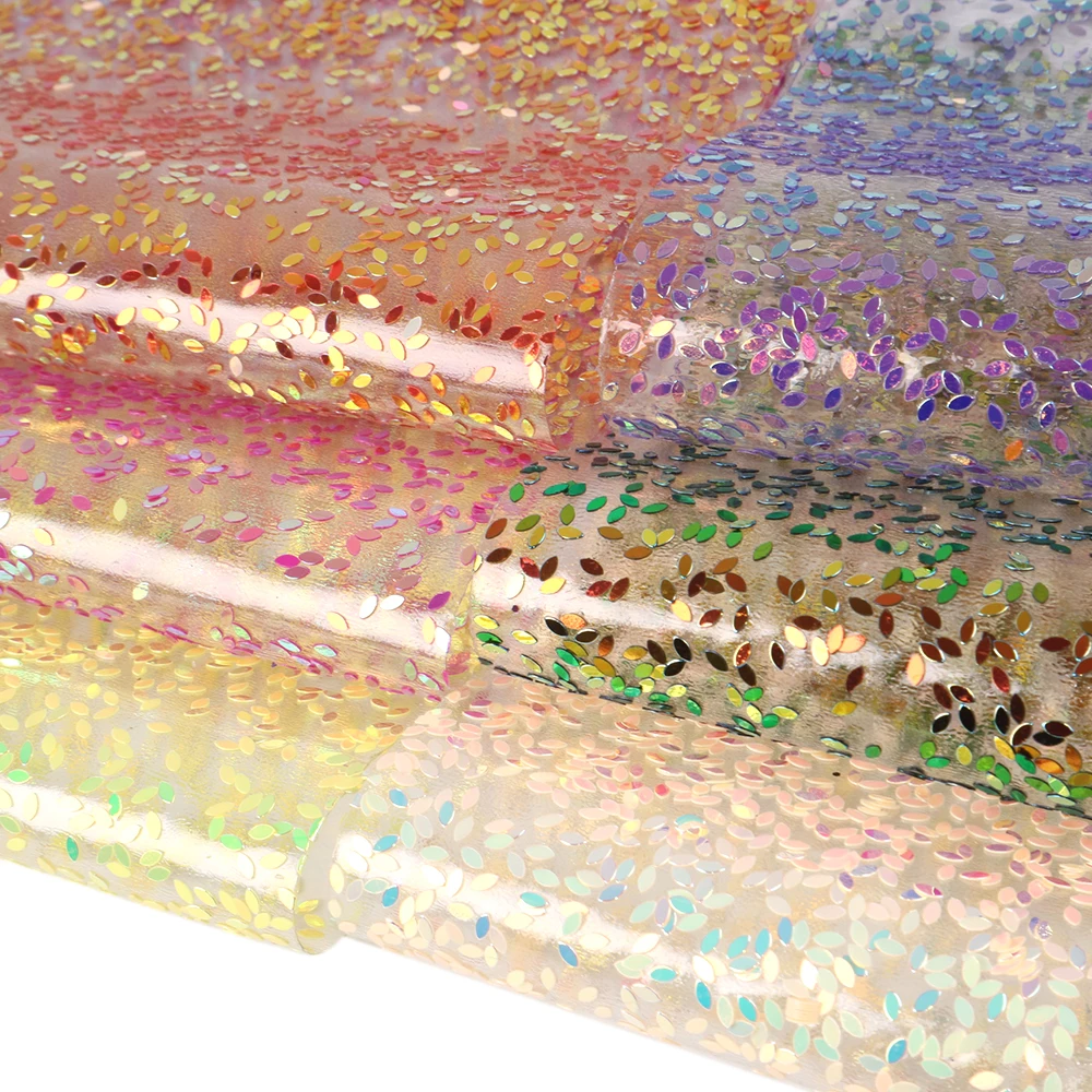 New 20*34cm Transparent with Sequins Faux Synthetic Leather For Bow-knot bags Wallet Scrapbook Phone Case DIY,1Yc6722