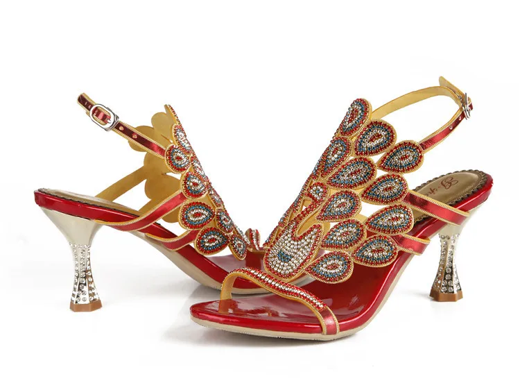 G-sparrow 2018 Summer New Korean Sexy Red Rhinestone Sandals Stiletto High Heel Diamonds Comfortable Womens Shoes Large Size11
