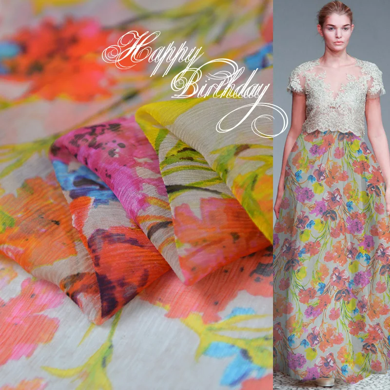 

Painting Silk Crepe Material Gauze Scraf Skirt Fabric Chiffon Silk 100cm*135cm