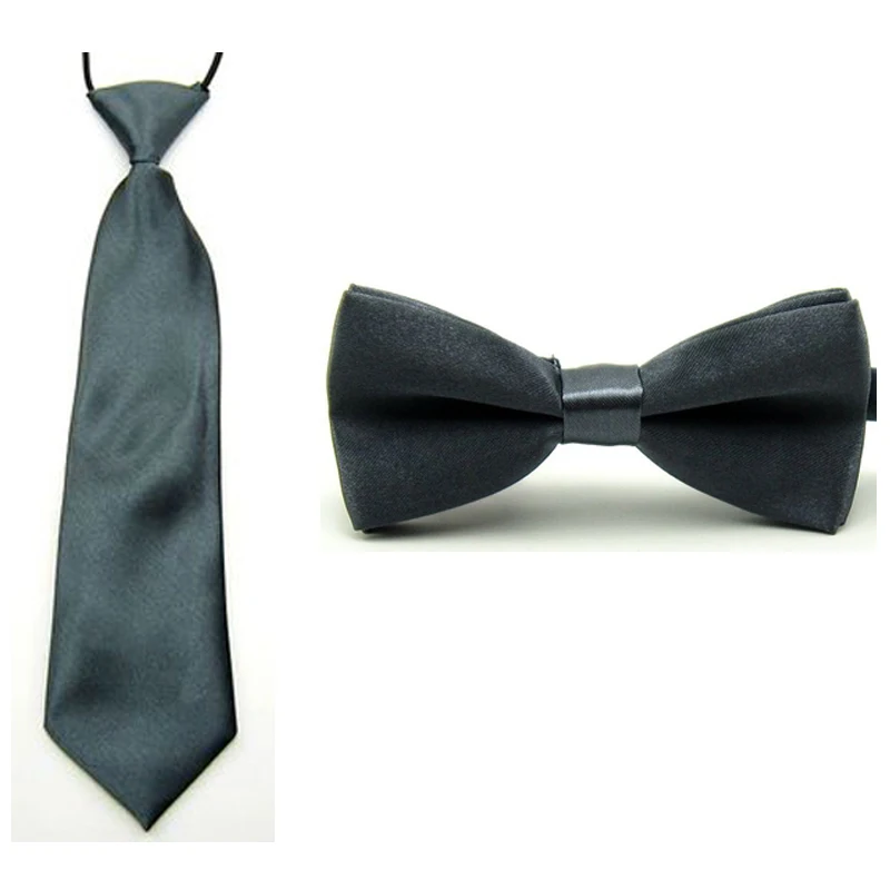Однотонный сатиновый однотонный комплект с галстуком-бабочкой для маленьких мальчиков; комплект с галстуком-бабочкой и эластичной резинкой на шее; SETBW0008 - Цвет: Dark Gray