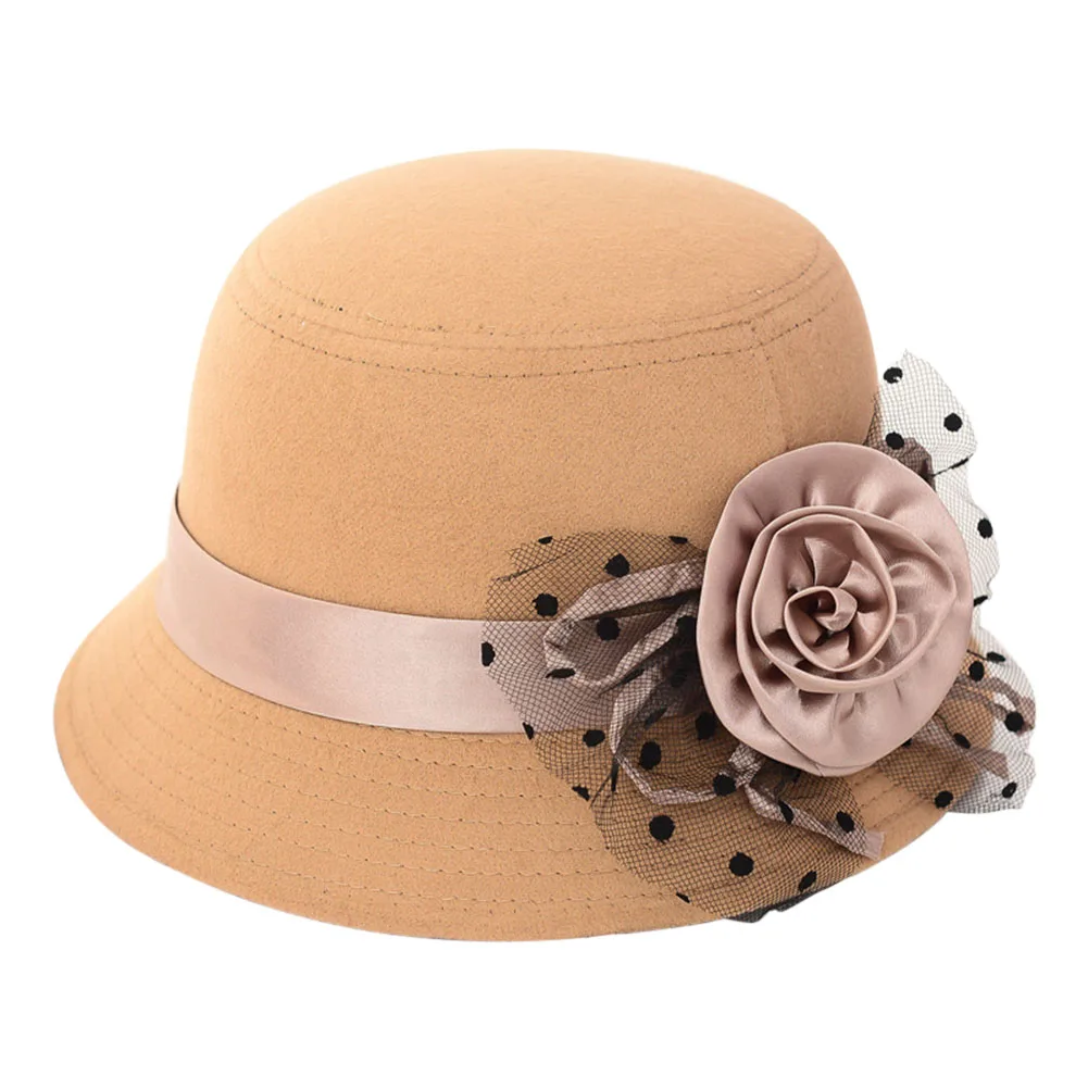 

Droppship Fashion Vintage Women Fedora Hat Imitation Woolen Flower Autumn Winter Keep Warm Bucket Cap Elegant Ladies Bowler Hats dg88