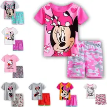 Детская Спортивная футболка с короткими рукавами и рисунком для маленьких мальчиков и девочек 2-7 лет, шорты, Пижамный костюм, ночная рубашка, домашняя одежда, пижамы, SP131