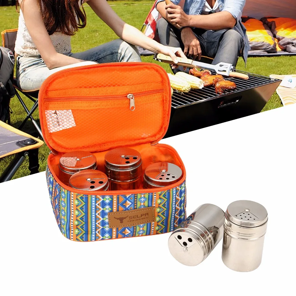 6pcs Seasoning Set & Storage Box Outdoor Camping Panic Seasoning Spice