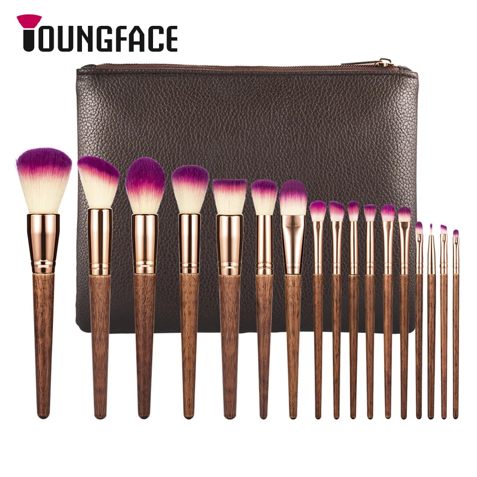 

17pcs Natural Wood Makeup Brushes Sets Processional Lip Liner Foundation Concealer Make Up Brushes Cosmetic Tools Essential Sets