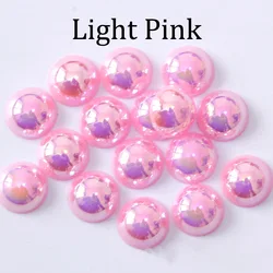 Iridescent Imitation Pearl Flatback Beads for DIY Jewelry and Nail Art (Light Pink)