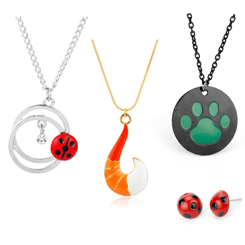 

MQCHUN Anime Miraculous Ladybug Necklace Men Gold Fox Fish Hook Shape Pendants Lady Girl Charms Chic Necklaces Christmas Gift