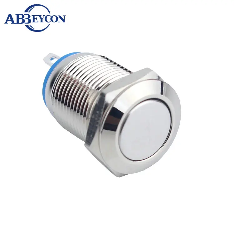 

12mm Momentary High Flat Metal Shell Push Button Switch IP65 Flat Round Head Normally Open 2 Pin Terminal Waterproof Switch
