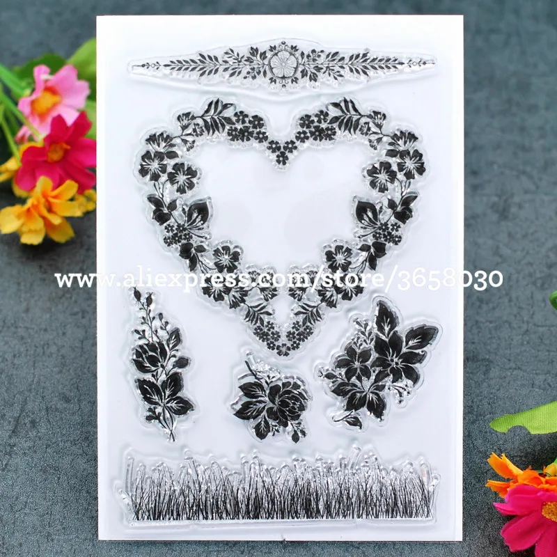 Floweres сердцелистный трава записки DIY карт фото резиновая чистый штамп для скрапбукинга прозрачный штамп 10x15 m 8071349