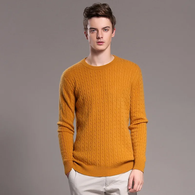 Brand New Mens O neck Classical Allover Cable Knit 100% Goat Cashmere ...