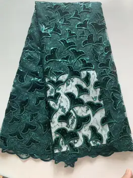 

African Velvet Lace Fabric 2019, Newest Wedding Lace Green Gold Line Sequins Tissu Mariage Velvet Lace Materials Wedding Party
