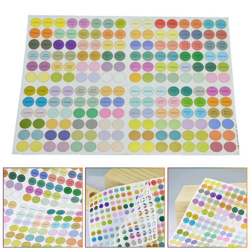 

1 Sheet Pre-printed Essential Oil Bottles Cap Lid Labels Round Circle Stickers Colorful For Oils Organizer