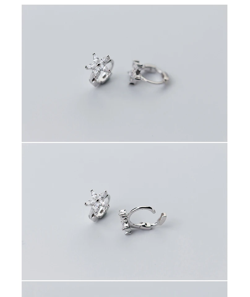Exaggerated 925 Sterling Silver CZ Flower Hoop Earrings For Women Girls 2018 Fashion Piercing Huggie Earrings zilveren oorbellen (6)