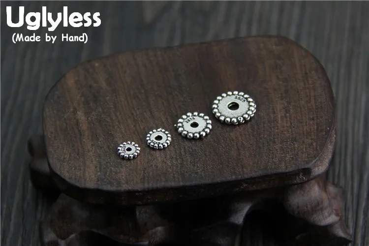 

Uglyless Genuine S 925 Sterling Silver Round Flake Beading Accessories Jewelry DIY Ethnic Spacer Beads Handmade Findings Vintage