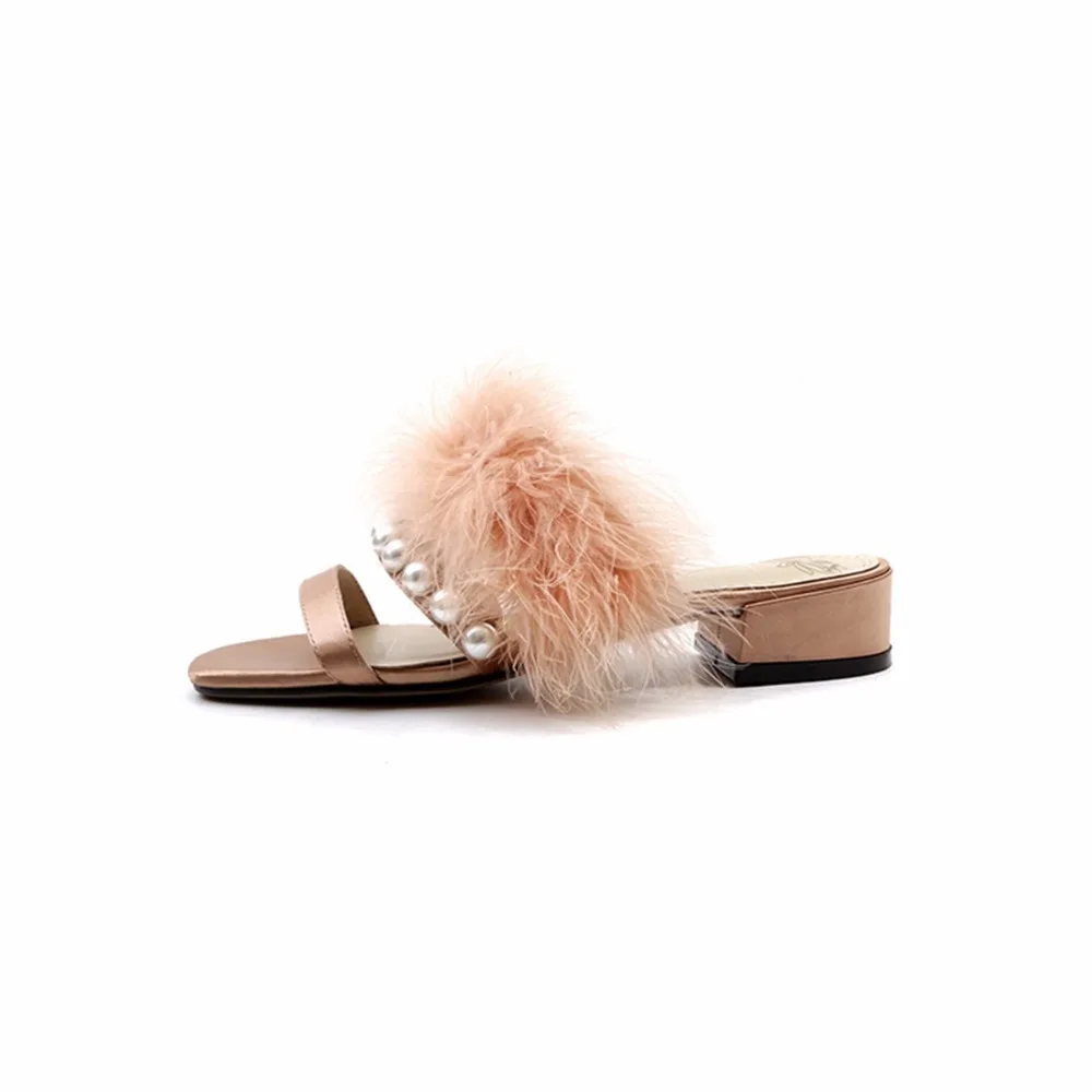 

Maguidern 2018 Women's Furry Fur Slippers Ladies Cute Plush Ostrich Fur Fluffy Slippers Women Shoes