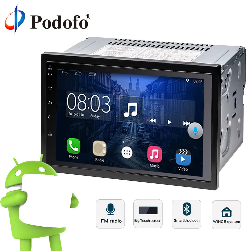 

Podofo 2 Din Car Radio Player GPS Navigation Bluetooth Android 6.0 Quad Core Touch screen Car Media Player Universal For Nissan