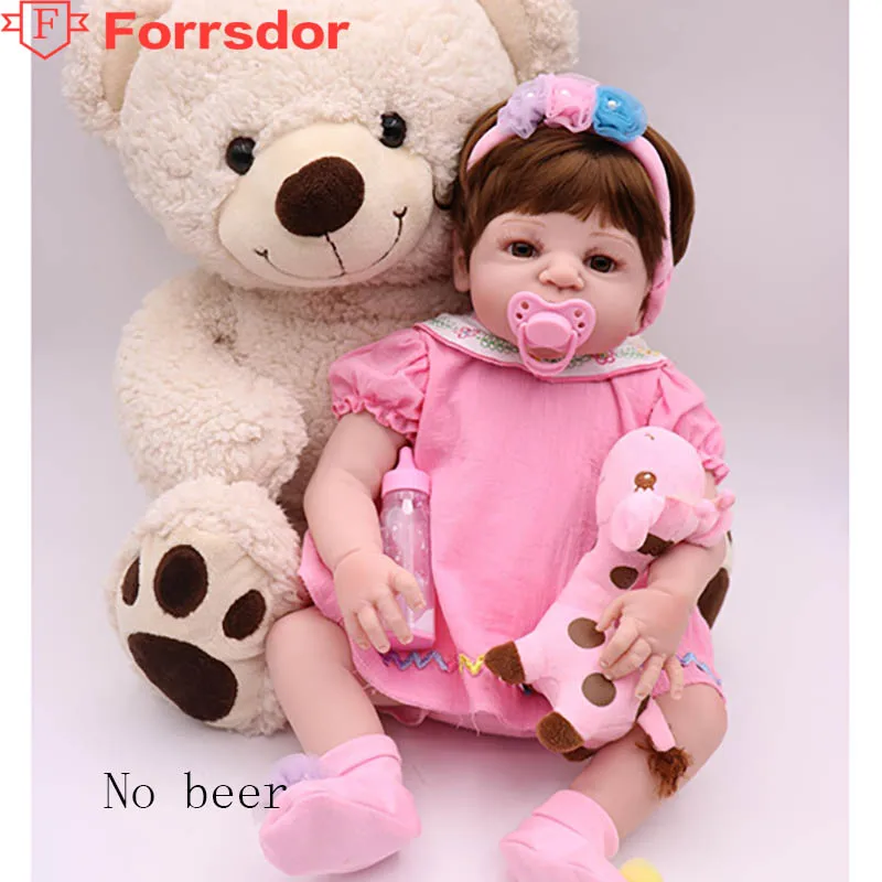 

forrsdor 55cm Hot-selling lifelike soft silicone dolls in pink clothes bebe reborn corpo de silicone inteiro realista .