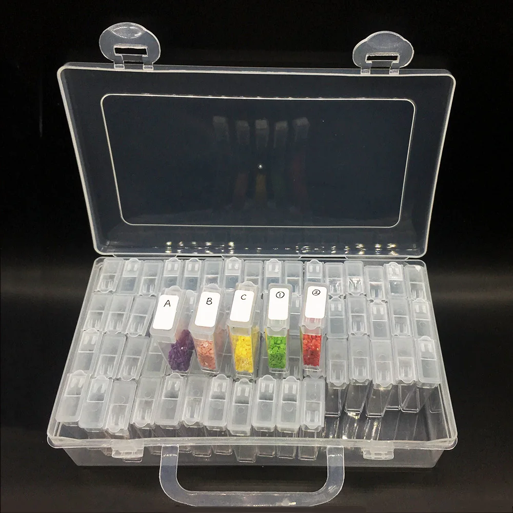 

64/128/192/256pcs diamond painting accessories tools Box Organizer Transparent Plastic Rhinestone Drill Mosaic Bead Storage Box