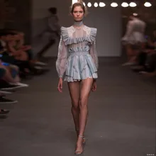 fashion 2017 summer women’s playsuits brand designer Jumpsuits & Rompers women’s long sleeve runway clothing blue