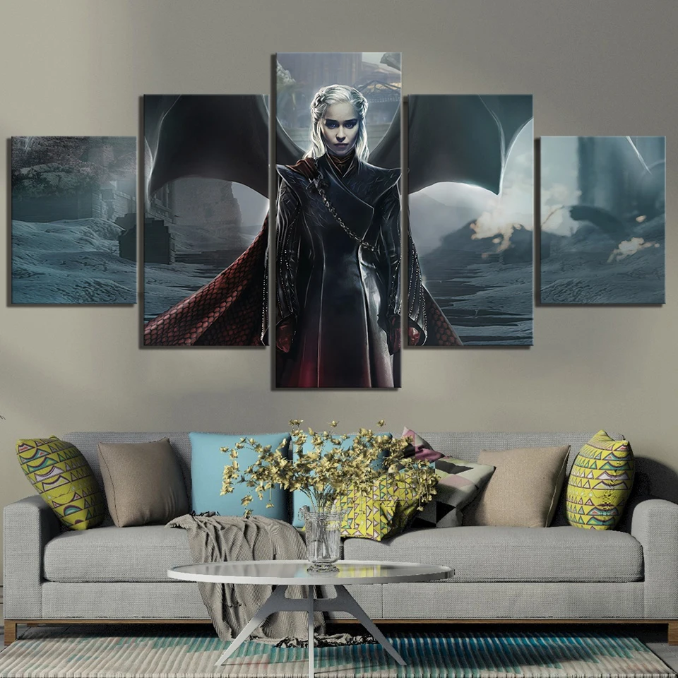 Online 5 stück Game of Thrones Drachen Königin Daenerys Targaryen Fan Kunst Leinwand Malerei HD BEKAM Film Poster Gemälde für Wand decor