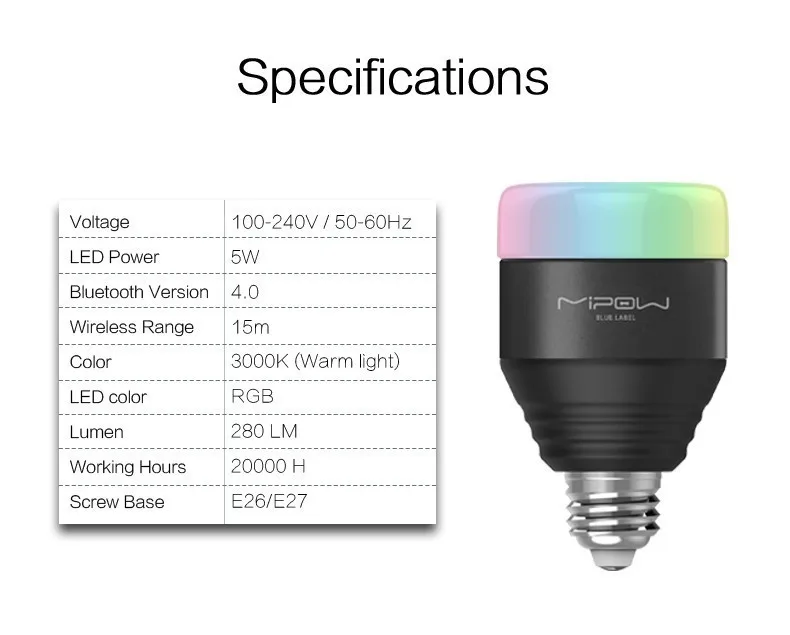 Mipow E27 PLAYBULB Smart Светодиодный шарик пузыря шарика свет лампа 85-265 V 5 W Беспроводной умная лампа Bluetooth аудио для Android ISO приложение