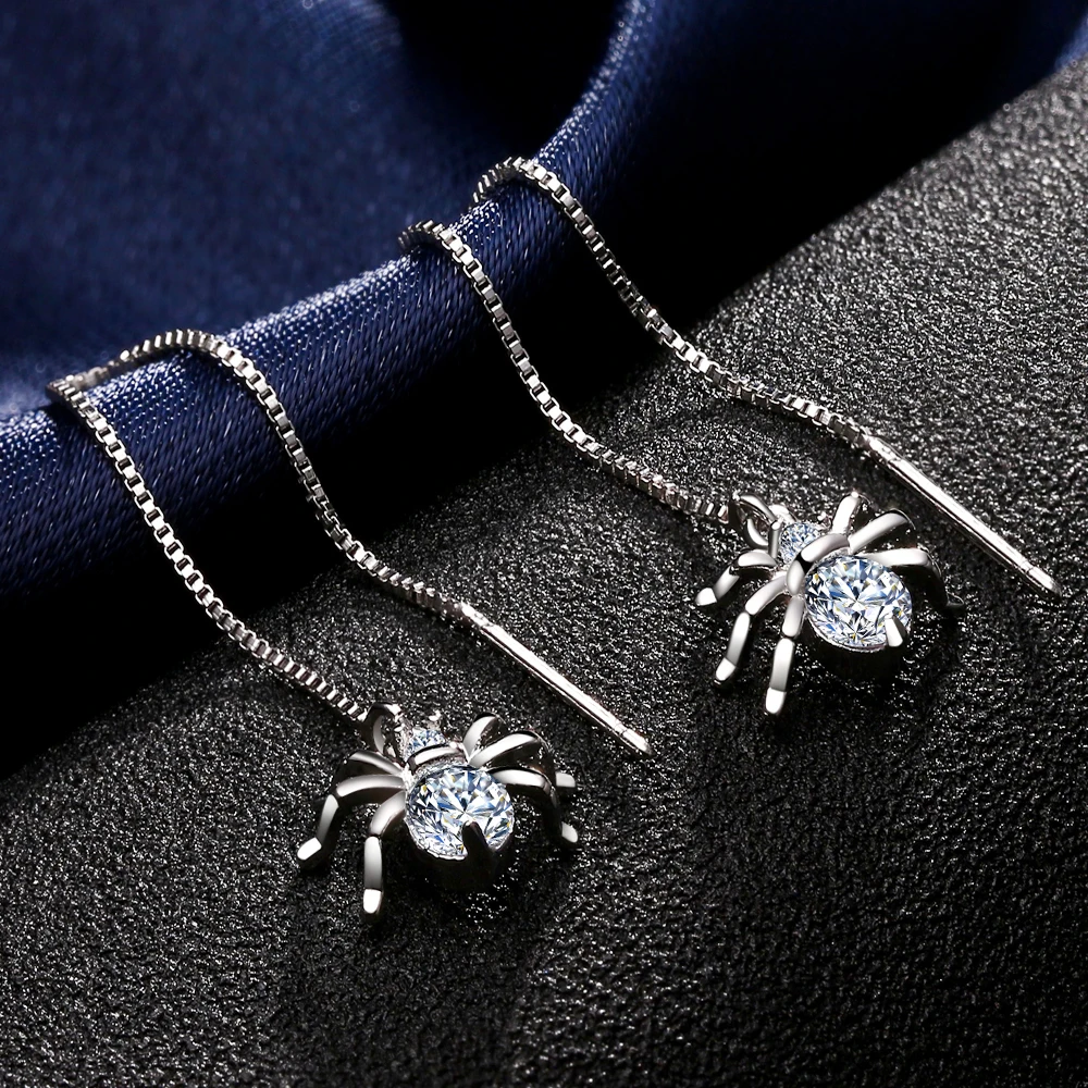 

New Fashion Jewelry Spider Earring Long Earrings Cubic Zirconia Silver Stud Earrings for Women