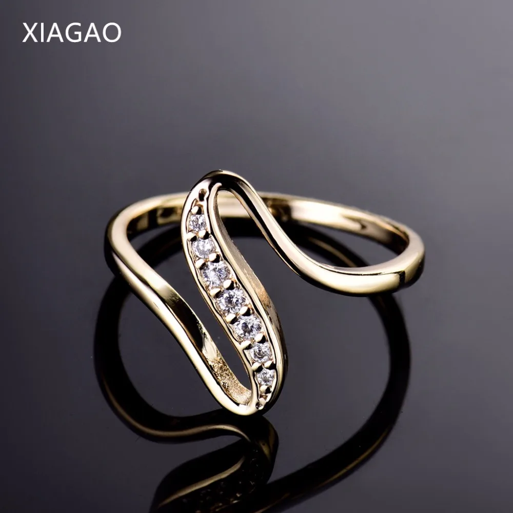 

XIAGAO Cute X Shaped Ring Gold-color Ring White Crystal CZ Zirconia Engagement Ring for Women Jewelry Best Gift For Girls XGR103
