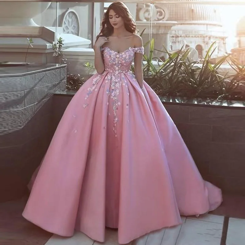 Саудовская Аравия розовый длинное платье для выпускного довольно цветочные аппликации вечерние платья с карманами а-силуэта плюс размеры Vestidos De Festa