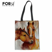 FORUDESIGNS/персонализированный льняной мешок для покупок Carzy Horse, экологичные сумки для супермаркетов, большая Холщовая Сумка-тоут, сумки на плечо
