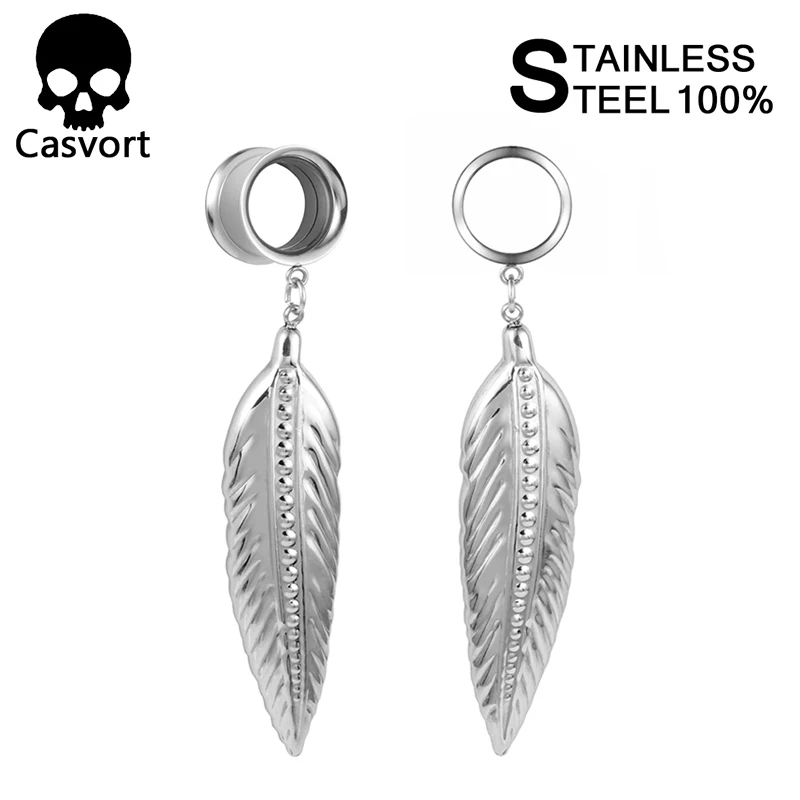 

Casvort Ear Piercing Feather shape Plug Expander Tunnel Plug Dangle Studs Saddle Ear Gauges Stretchers Body Piercing Jewelry
