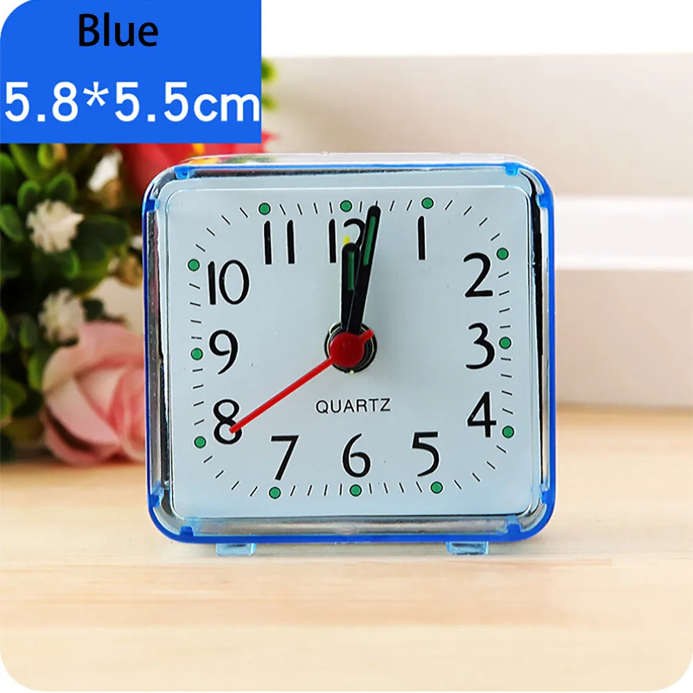 2018 New Cute Clock Bedroom Desk Square Small Bed Compact Travel Quartz Beep Alarm Clock Cute Portable Fashion Clock r2