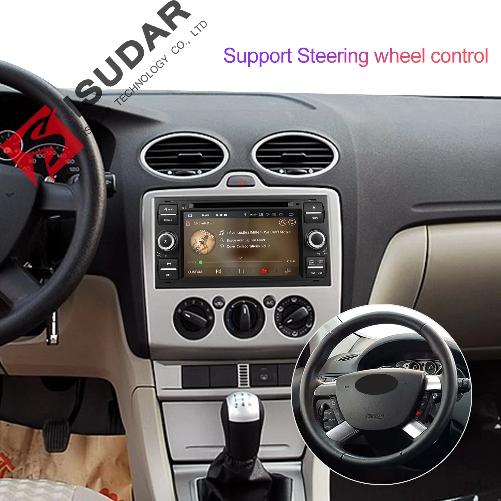 Cena Isudar samochodowy odtwarzacz multimedialny Android 9 GPS Autoradio 2 Din 7 Cal dla forda Mondeo Focus Transit C MAX S MAX Fiesta 2GB RAM DVD
