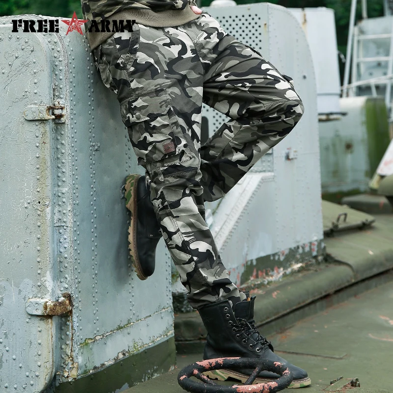 Online Herbst Marke Männer Mode Military Cargo Pants Multi taschen Baggy Männer Hosen Casual Hosen Overalls Camouflage Hosen Mann Baumwolle