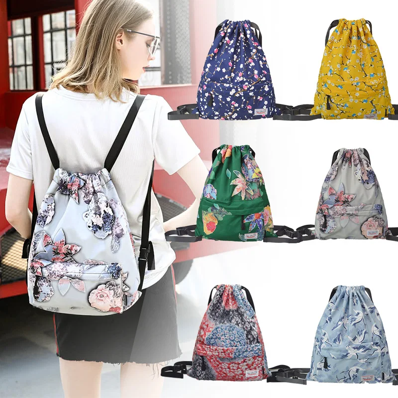 

Nylon Drawstring Shoulder Backpack fabric bags Waterproof Swimming Camping Travel outdoor bag 42*35cm