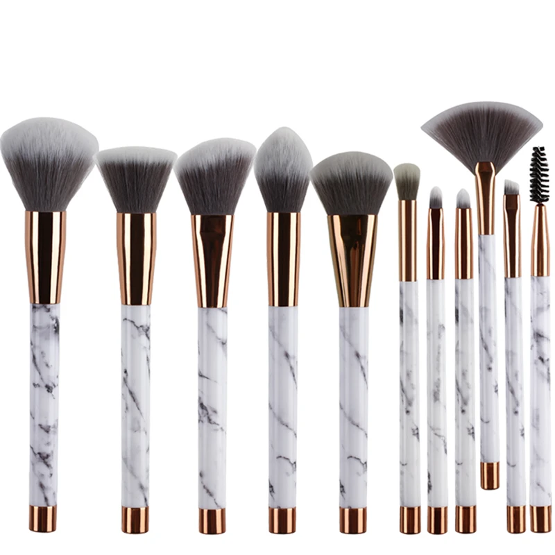 

BBL 11pcs/set +leather bag Marble Handle Makeup Brushes Foundation Powder Eyebrow Eyelashes Shadow Brush Blush Cosmetics Tools