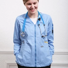 Медицинский куртка на молнии хирургические с длинным рукавом медсестра наряд-Униформа осень врачей Костюмы комбинезоны БОЛЬНИЦА скраб Топы лабораторный халат