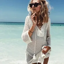 Новинка года вязаный крючком пляжные Туника парео повязки бикини пикантные накидки купальники для малышек Cover up для женщин Саида Praia кафтан пляжное платье
