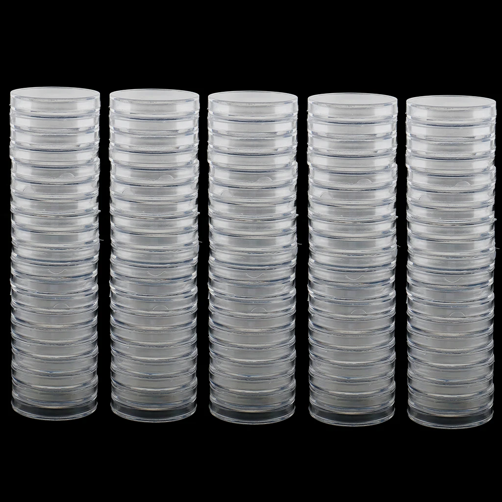 100pcs Clear Round Plastic Coin Capsules Container Storage Holder Case 19/22/28/30/37/38mm Craft Collections Home Decoration