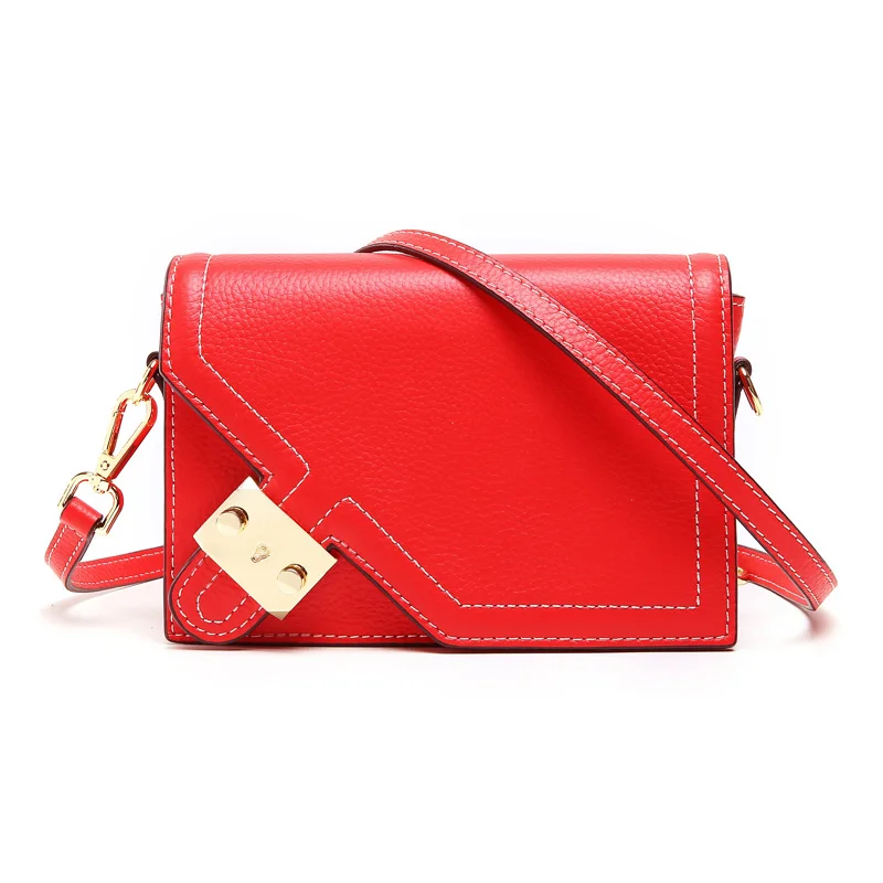 Натуральная кожа Женщины Crossbody сумка Известный бренд Кожаная сумка на длинном ремне, Женские сумки с клапаном Сумка - Цвет: Red