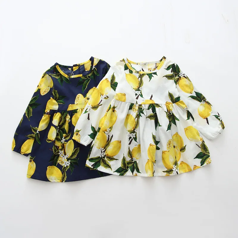 Hot Sale New 2017 Spring Summer Girl Dress Fruit Lemon Pattern Baby Girl Dress Children Sundresses Kids Full Sleeve Dresses (25)