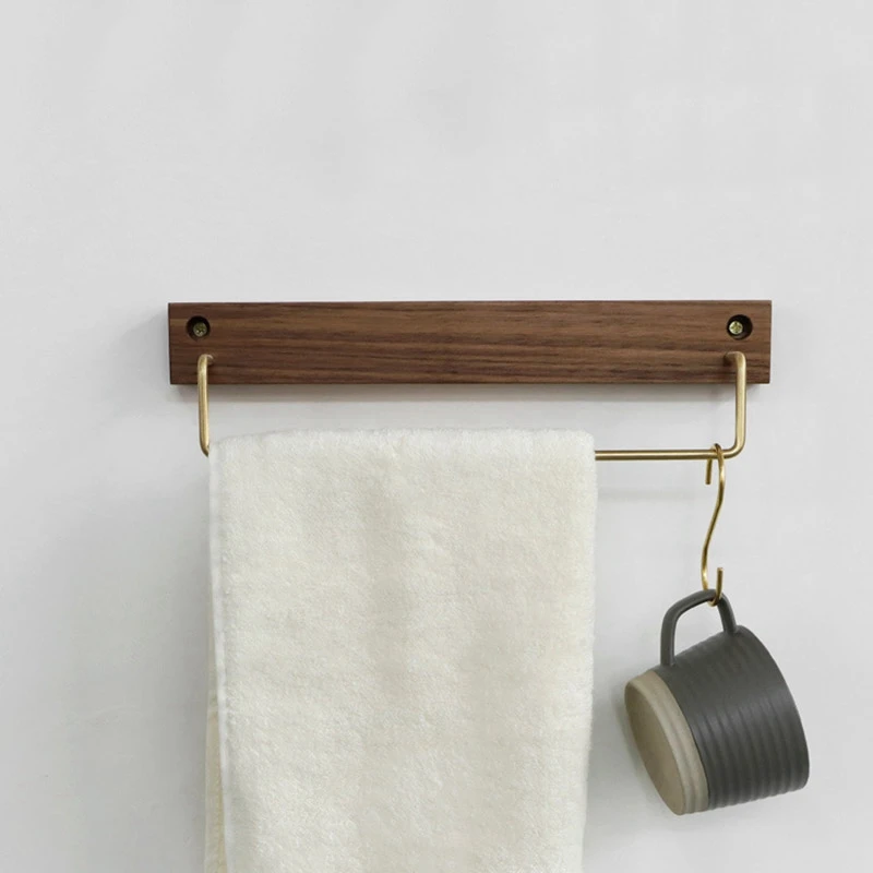 Черный Массив ореха полотенце навесная полка для ванной комнаты настенный ванная комната один стержень для ванной полотенца Вешалка