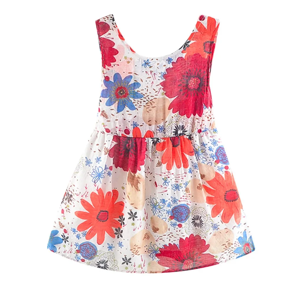 

Summer New Fashion Newborn Baby Girls Floral Print Bowknot Backless Princess Dress Casual Clothes Wholesale Free Ship Z5