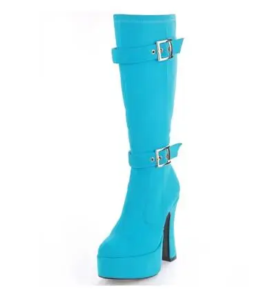 

Autumn and winter new black/blue/brown solid roun toe high heel half boots for women Female platform hoof heels short boots