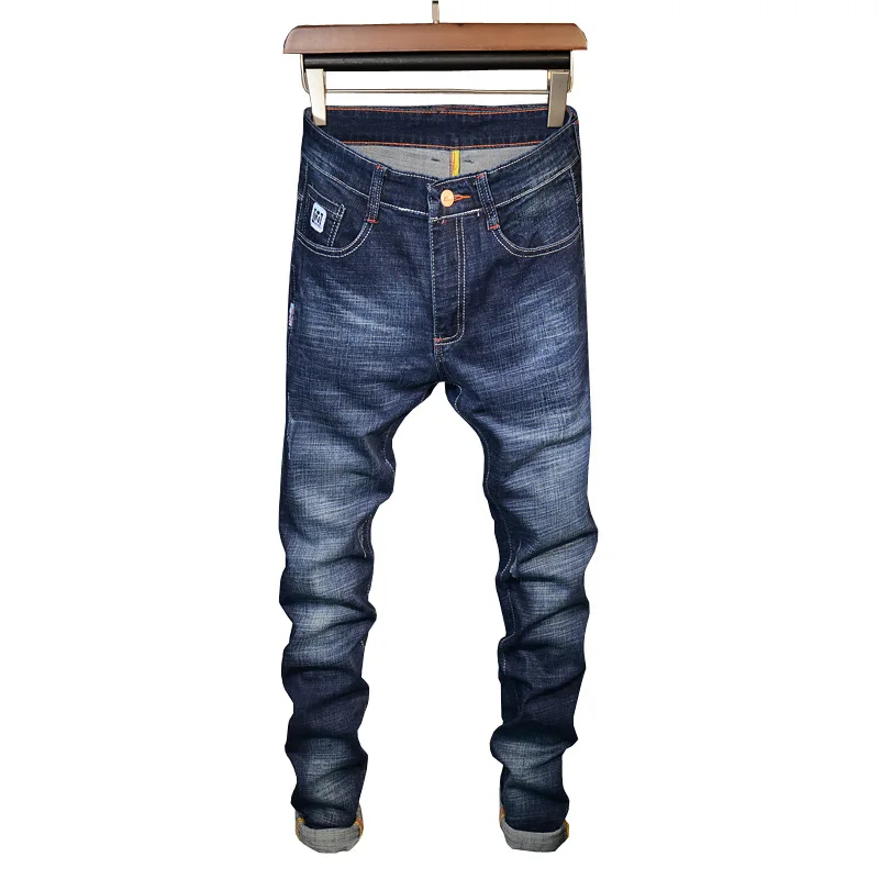 Sale Biker 2018 Elastic Winter New Black Small Straight Tube Youth Casual Full Length Fake Zippers Skinny Solid Light Jeans Men 