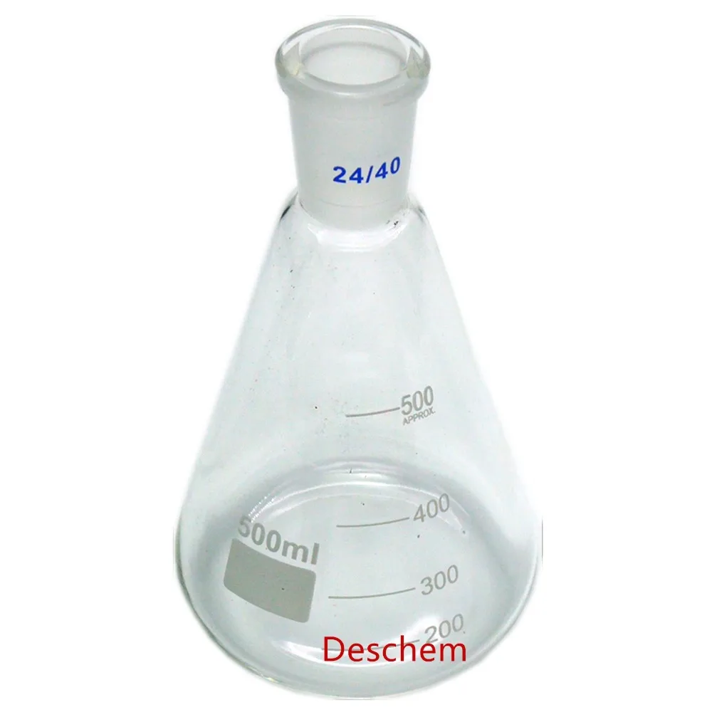500 мл 24/40 стеклянная фляжка Erlenmeyer коническая бутылка с заземлением лабораторная