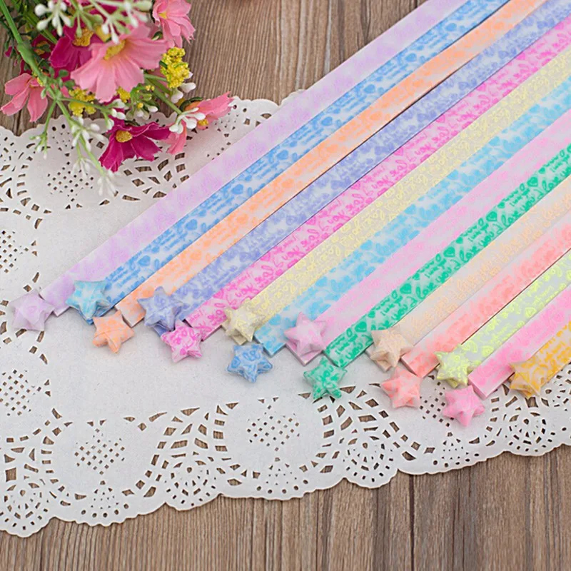 30pcs Luminous Lucky Star Paper Folded Origami Paper Making Wishing Stars DIY Birthday Gift I Love You Quilling Decoration Paper
