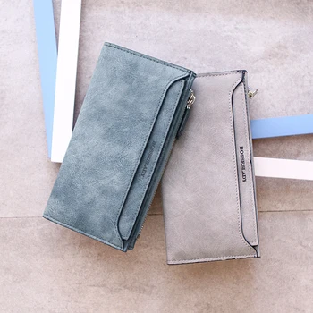 

Women's Wallet High Capacity Card Holder Leather PU Bifold Ladies Solid Slim Wallets Women Zipper Long Style Clutch Purse Female