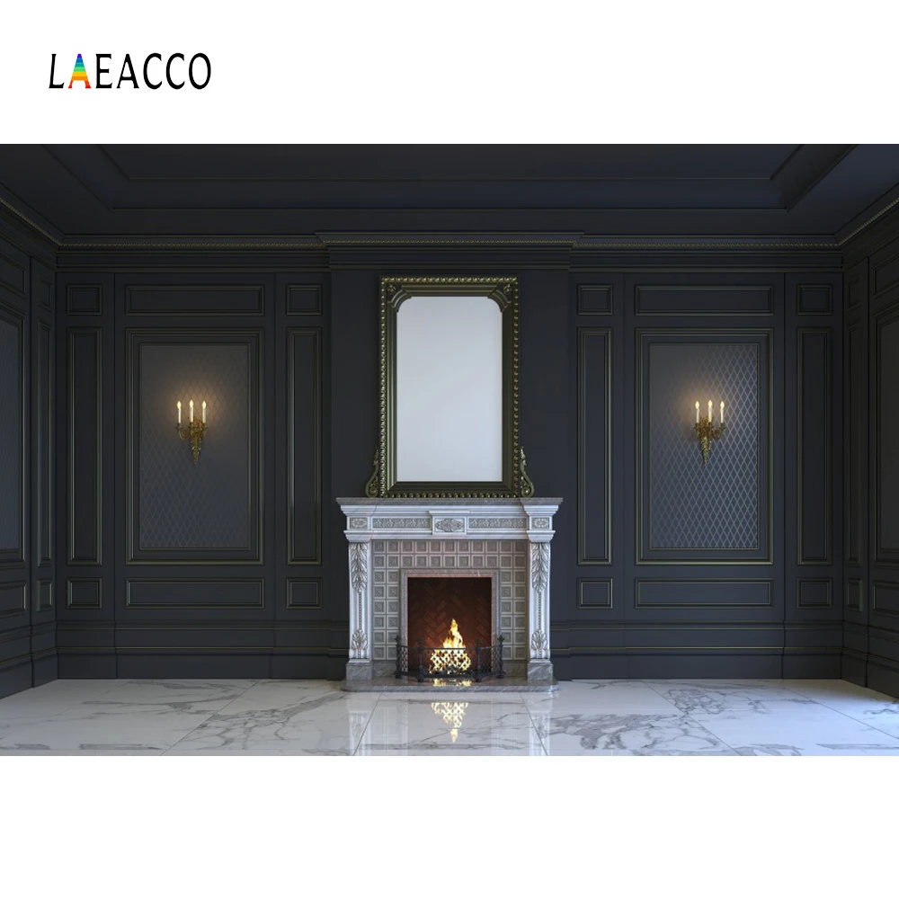 Laeacco House Interior Fireplace Wall Marble Floor Photography Backgrounds Customized Photographic Backdrops For Photo Studio