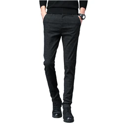 Casual Pants Men Elastic Long Trousers Male Cotton Lattice Straight Gray Black Blue Work Pant Men's Autumn Plus Size 28-38 Casual Pants Men Elastic Long Trousers Male Cotton Lattice Straight Gray Black Blue Work Pant Men's Autumn Plus Size 28-38