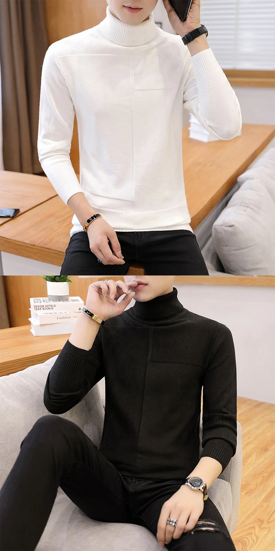 Winter Cashmere Thick Warm Sweater Men Turtleneck Brand Men's Sweater Slim Fit Pullover Men Knitwear Male Double Collar Sweaters