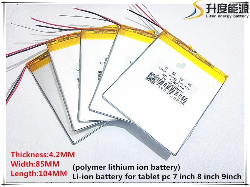 3,7 V 5000mAh 4285104 3 провод литиевый планшетный ПК аккумулятор с защитной панелью полимерный аккумулятор